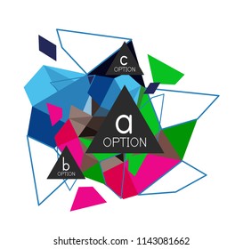 Diseño de infografías de triángulo, plantilla de diseño de fondo abstracto de moda para la presentación de información de negocios, banner de fondo de pantalla de aplicación, afiche o fondo de pantalla. Ilustración del vector