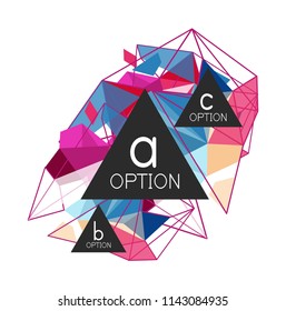 Diseño de infografías de triángulo, plantilla de diseño de fondo abstracto de moda para la presentación de información de negocios, banner de fondo de pantalla de aplicación, afiche o fondo de pantalla. Ilustración del vector