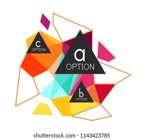 Triangle infographics design layout, trendy abstract background layout template for info business presentation, options app wallpaper banner, poster or wallpaper. Vector illustration