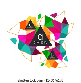 Triangle-Infografik-Design-Layout, trendige abstrakte Hintergrund-Layout-Vorlage für Info-Business-Präsentation, Optionen App-Wallpaper-Banner, Poster oder Bildschirmhintergrund. Vektorgrafik