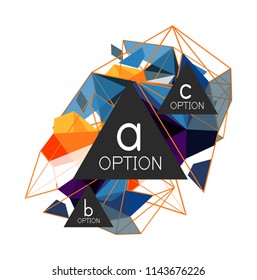 Triangle-Infografik-Design-Layout, trendige abstrakte Hintergrund-Layout-Vorlage für Info-Business-Präsentation, Optionen App-Wallpaper-Banner, Poster oder Bildschirmhintergrund. Vektorgrafik