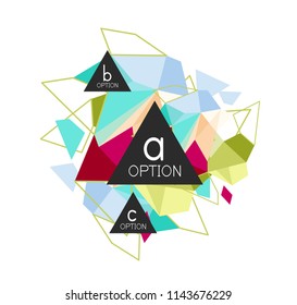 Triangle infographics design layout, trendy abstract background layout template for info business presentation, options app wallpaper banner, poster or wallpaper. Vector illustration