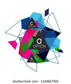 Triangle infographics design layout, trendy abstract background layout template for info business presentation, options app wallpaper banner, poster or wallpaper. Vector illustration