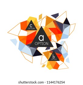 Triangle infographics design layout, trendy abstract background layout template for info business presentation, options app wallpaper banner, poster or wallpaper. Vector illustration