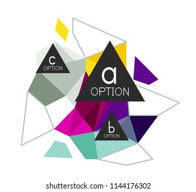 Triangle infographics design layout, trendy abstract background layout template for info business presentation, options app wallpaper banner, poster or wallpaper. Vector illustration