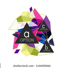 Triangle-Infografik-Design-Layout, trendige abstrakte Hintergrund-Layout-Vorlage für Info-Business-Präsentation, Optionen App-Wallpaper-Banner, Poster oder Bildschirmhintergrund. Vektorgrafik