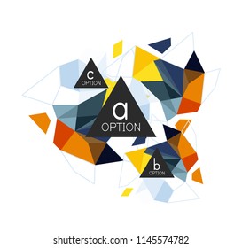 Triangle infographics design layout, trendy abstract background layout template for info business presentation, options app wallpaper banner, poster or wallpaper. Vector illustration