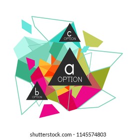 Triangle infographics design layout, trendy abstract background layout template for info business presentation, options app wallpaper banner, poster or wallpaper. Vector illustration