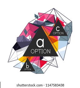 Triangle-Infografik-Design-Layout, trendige abstrakte Hintergrund-Layout-Vorlage für Info-Business-Präsentation, Optionen App-Wallpaper-Banner, Poster oder Bildschirmhintergrund. Vektorgrafik