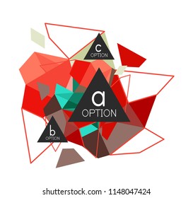 Diseño de infografías de triángulo, plantilla de diseño de fondo abstracto de moda para la presentación de información de negocios, banner de fondo de pantalla de aplicación, afiche o fondo de pantalla. Ilustración del vector