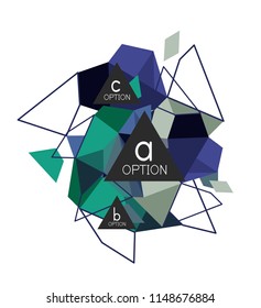 Diseño de infografías de triángulo, plantilla de diseño de fondo abstracto de moda para la presentación de información de negocios, banner de fondo de pantalla de aplicación, afiche o fondo de pantalla. Ilustración del vector