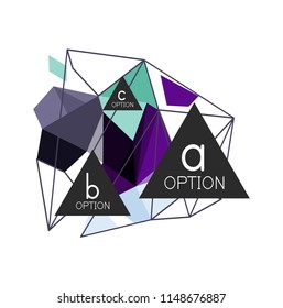 Diseño de infografías de triángulo, plantilla de diseño de fondo abstracto de moda para la presentación de información de negocios, banner de fondo de pantalla de aplicación, afiche o fondo de pantalla. Ilustración del vector