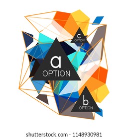 Diseño de infografías de triángulo, plantilla de diseño de fondo abstracto de moda para la presentación de información de negocios, banner de fondo de pantalla de aplicación, afiche o fondo de pantalla. Ilustración del vector