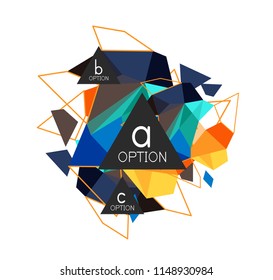 Triangle infographics design layout, trendy abstract background layout template for info business presentation, options app wallpaper banner, poster or wallpaper. Vector illustration