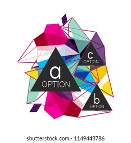Triangle-Infografik-Design-Layout, trendige abstrakte Hintergrund-Layout-Vorlage für Info-Business-Präsentation, Optionen App-Wallpaper-Banner, Poster oder Bildschirmhintergrund. Vektorgrafik