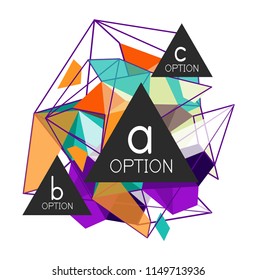 Triangle infographics design layout, trendy abstract background layout template for info business presentation, options app wallpaper banner, poster or wallpaper. Vector illustration