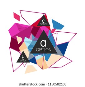 Triangle infographics design layout, trendy abstract background layout template for info business presentation, options app wallpaper banner, poster or wallpaper. Vector illustration