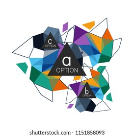 Triangle infographics design layout, trendy abstract background layout template for info business presentation, options app wallpaper banner, poster or wallpaper. Vector illustration