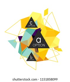 Triangle infographics design layout, trendy abstract background layout template for info business presentation, options app wallpaper banner, poster or wallpaper. Vector illustration