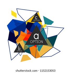 Triangle infographics design layout, trendy abstract background layout template for info business presentation, options app wallpaper banner, poster or wallpaper. Vector illustration