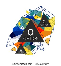Triangle infographics design layout, trendy abstract background layout template for info business presentation, options app wallpaper banner, poster or wallpaper. Vector illustration