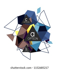 Diseño de infografías de triángulo, plantilla de diseño de fondo abstracto de moda para la presentación de información de negocios, banner de fondo de pantalla de aplicación, afiche o fondo de pantalla. Ilustración del vector