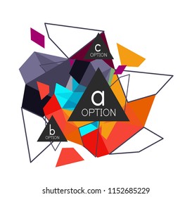 Triangle infographics design layout, trendy abstract background layout template for info business presentation, options app wallpaper banner, poster or wallpaper. Vector illustration