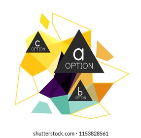 Diseño de infografías de triángulo, plantilla de diseño de fondo abstracto de moda para la presentación de información de negocios, banner de fondo de pantalla de aplicación, afiche o fondo de pantalla. Ilustración del vector