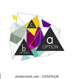 Triangle infographics design layout, trendy abstract background layout template for info business presentation, options app wallpaper banner, poster or wallpaper. Vector illustration