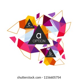 Triângulo infográficos layout de design, modelo de layout de plano de fundo abstrato moderno para apresentação de negócios info, opções app wallpaper banner, cartaz ou papel de parede. Ilustração vetorial