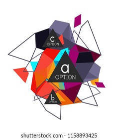 Triangle infographics design layout, trendy abstract background layout template for info business presentation, options app wallpaper banner, poster or wallpaper. Vector illustration