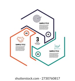 Línea de infografías triangulares delgado Vector simple de 3 pasos para presentación de negocios.
