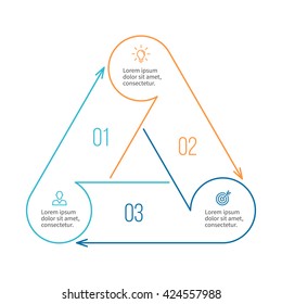 Triangle for infographics. Minimalistic chart, diagram with 3 steps, parts. Vector design template.