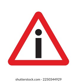 Triangle and information plates with caution and information sign with red triangle and I letter in middle sign in a red triangle with black sign and traffic sign. Common traffic signs and symbol UK