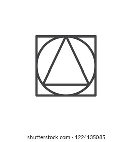 Triangle inside circle and square geometrical figure outline icon. linear style sign for mobile concept and web design. geometric shape simple line vector icon. Symbol logo illustration. Pixel perfect