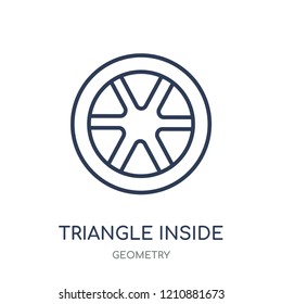 Triangle inside hexagon icon. Triangle inside hexagon linear symbol design from Geometry collection. Simple outline element vector illustration on white background.