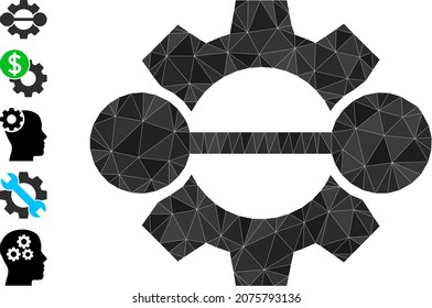 Triangle integration gear polygonal 2d illustration, and similar icons. Integration Gear is filled with triangles. Low-poly integration gear constructed with randomized color triangles.