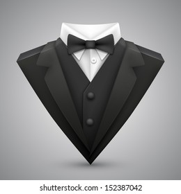 Triangle jacket with a bow tie, Suit 3d object, Vector illustration