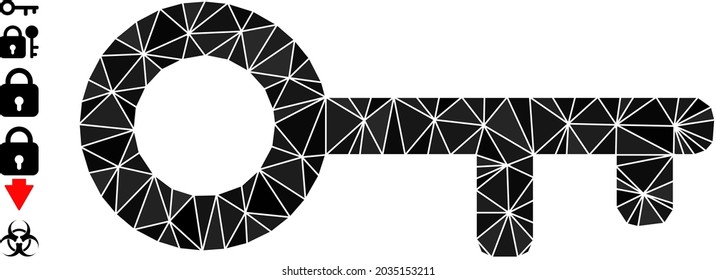 Triangle key polygonal symbol illustration, and similar icons. Key is filled with triangles. Lowpoly key designed with randomized filled triangles. Triangle key polygonal flat symbol illustration.