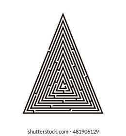 Triangle labyrinth illustration isolated on white background. Triangle maze vector.