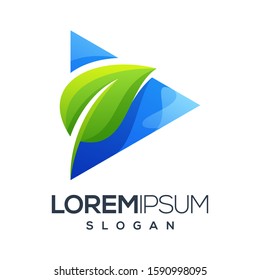 triangle leaf gradient color logo design
