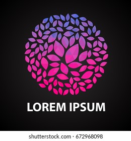 triangle leaves in circle on black background vector illustration