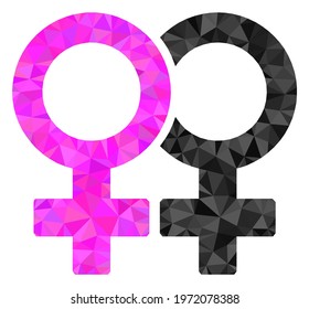Triangle lesbian couple symbol polygonal icon illustration. Lesbian Couple Symbol lowpoly icon is filled with triangles. Flat filled abstract mesh symbol based on lesbian couple symbol icon.