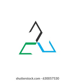 Triangle with letter cnu logo design