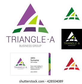 triangle letter A logo for Business. Template Colorful letter A triangle - vector illustration. On white and on black background triangle color.