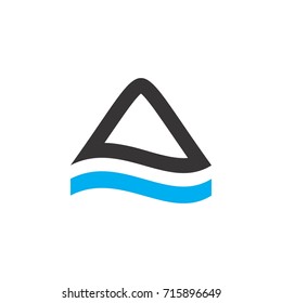 Triangle or A letter Mountain with Sea wave logo design vector