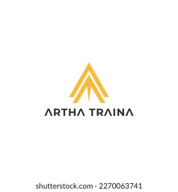 Abstrakter Anfangsbuchstabe AT oder TA Logo in gelber Farbe einzeln auf weißem Hintergrund angewendet für Executive Coaching Praxis Logo auch für die Marken oder Unternehmen haben Erstname TA oder AT.