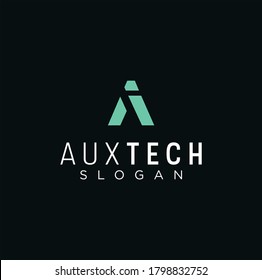 Triangle Letter A Tech Logo abstract design vector template Linear style. Initial A Tech Logo Business. Alphabet A Logo Digital Technology Hi-tech Science Maze Logoty. AuxTech Logo Design Vector Stock