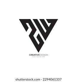 Triangle letter Z W or W Z modern unique flat monogram black logo