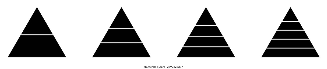 Triangle level icons showing increasing bar steps representing rank, stage, progress, rating and status levels in a clean directional style.